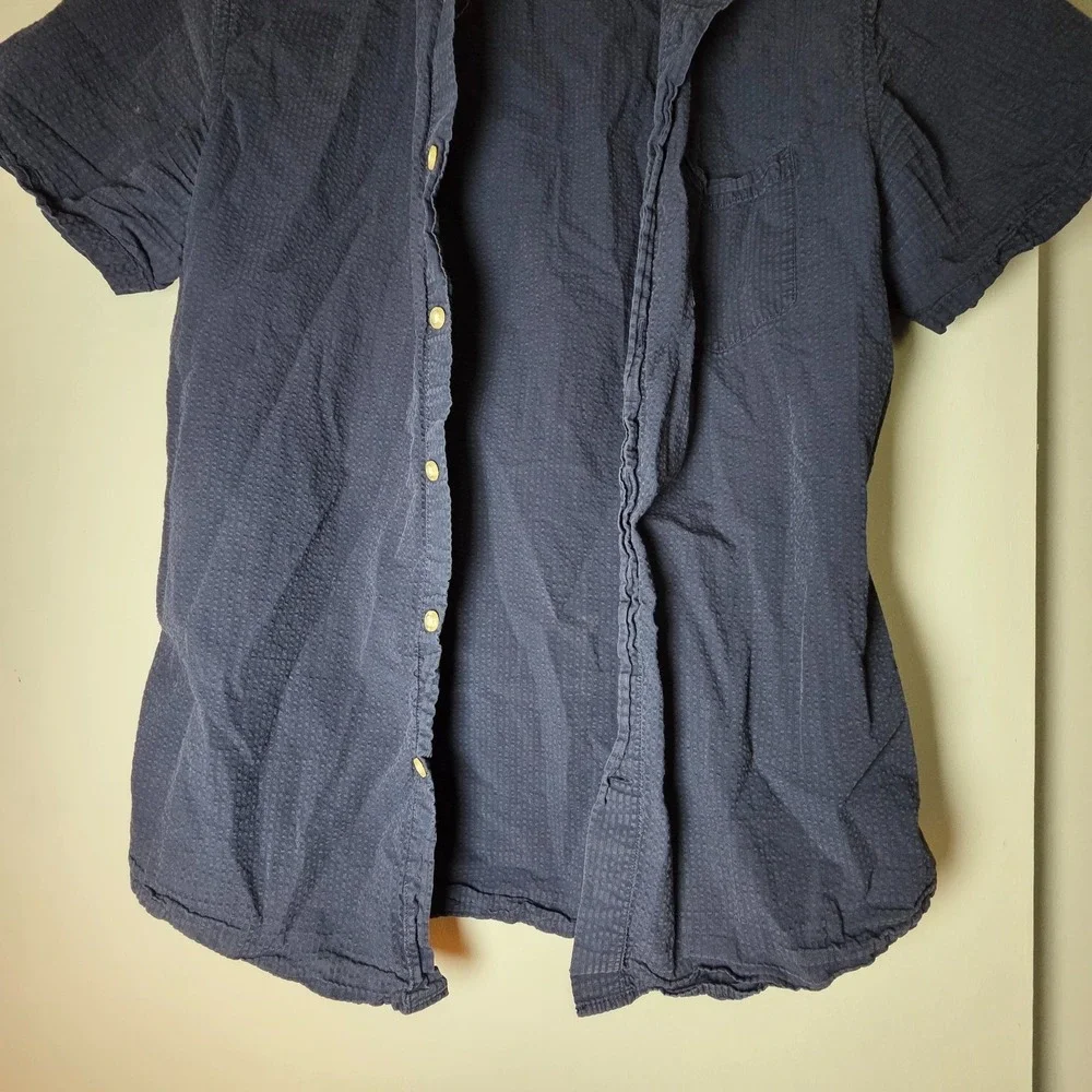 Banana Republic Mens M 100% Cotton Short Sleeve Navy Button Down Classic Coastal